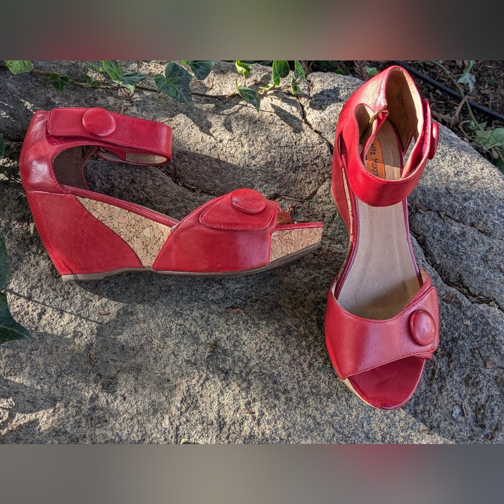 Miz Mooz Red Leather and Cork Open Toed Sandals